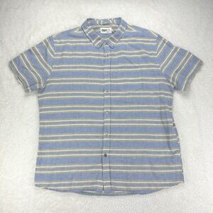 Wellen Shirt Large Blue White Striped Button Up Short Sleeve Mens‎ Linen/Cotton